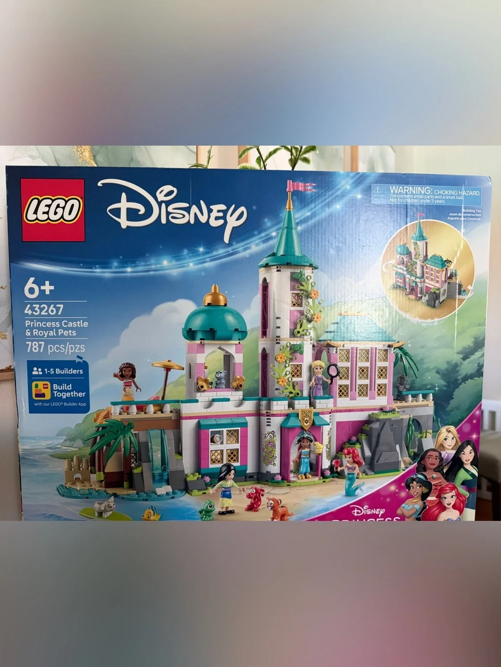 Disney LEGO 43267 Princess Castle Playset in Pink, Teal & White with Gold Accent